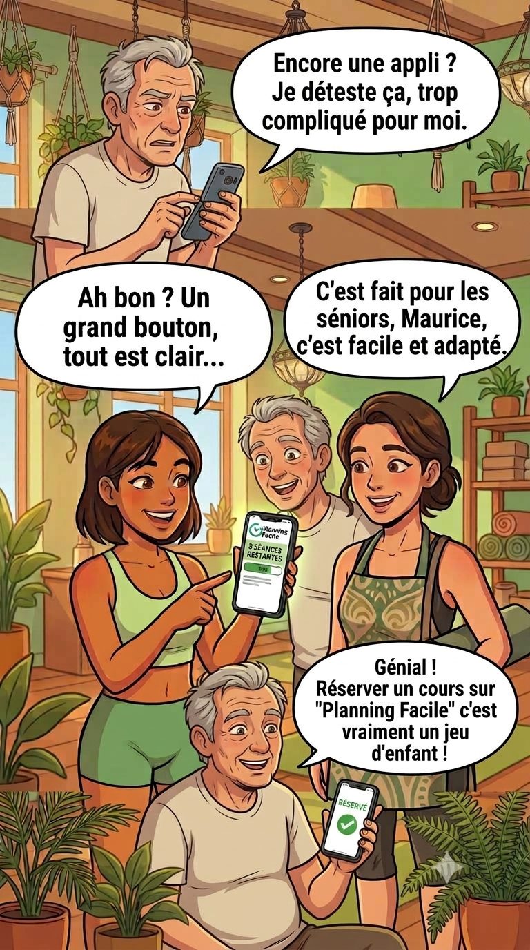 BD : un élève senior réticent aux applis est convaincu par le mode facile de Planning Facile